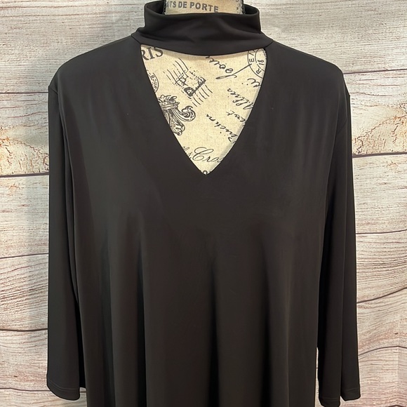 Clara Sun Woo Tunic Choker V-neck Shark Bite Hem Black 3/4 Sleeves Travel - Picture 2 of 8